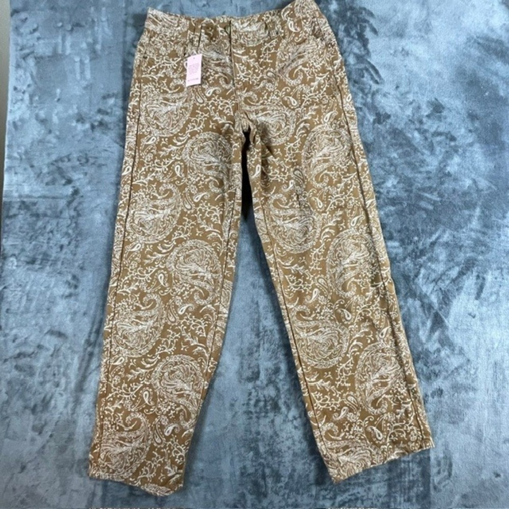 PrettyLittleThing Brown Paisley Print Wide Leg Denim Jeans Womens Size 6 NWT